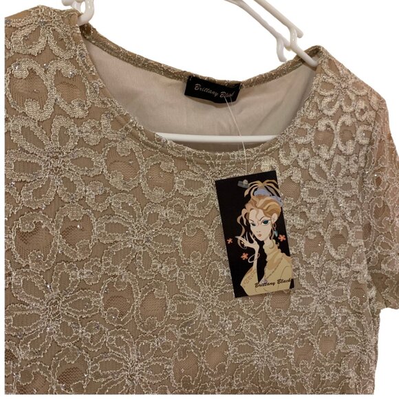 Brittany Black Beige Bling Sparkle Glittery Lace Top for Women - Picture 9 of 10